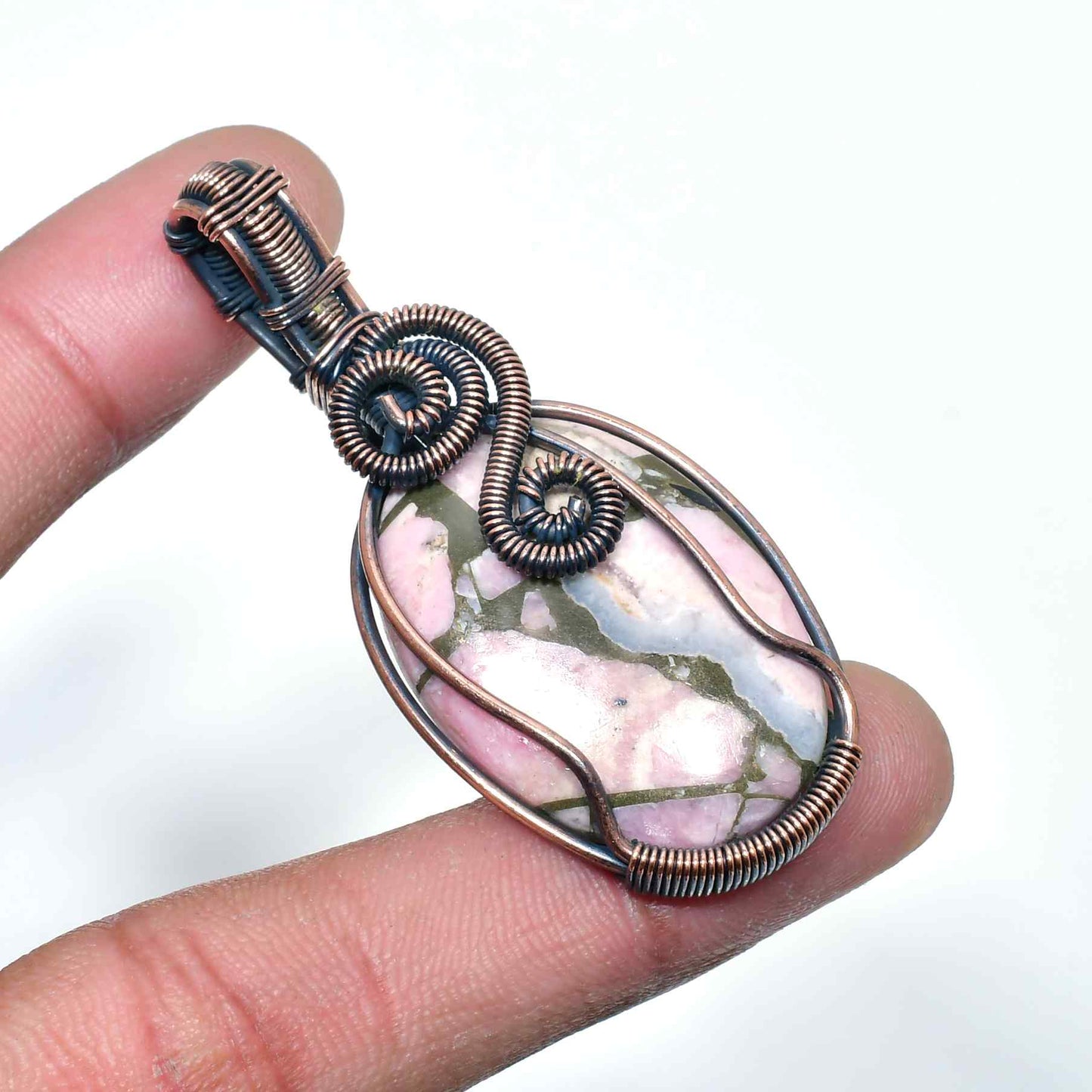 Harmonia’s Heart – Rhodonite Copper Pendant