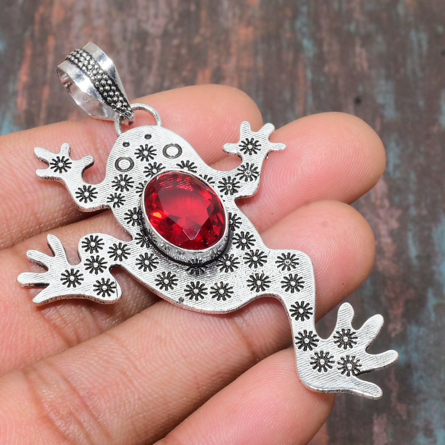 Enchanted Ruby Frog – Sterling Silver Pendant