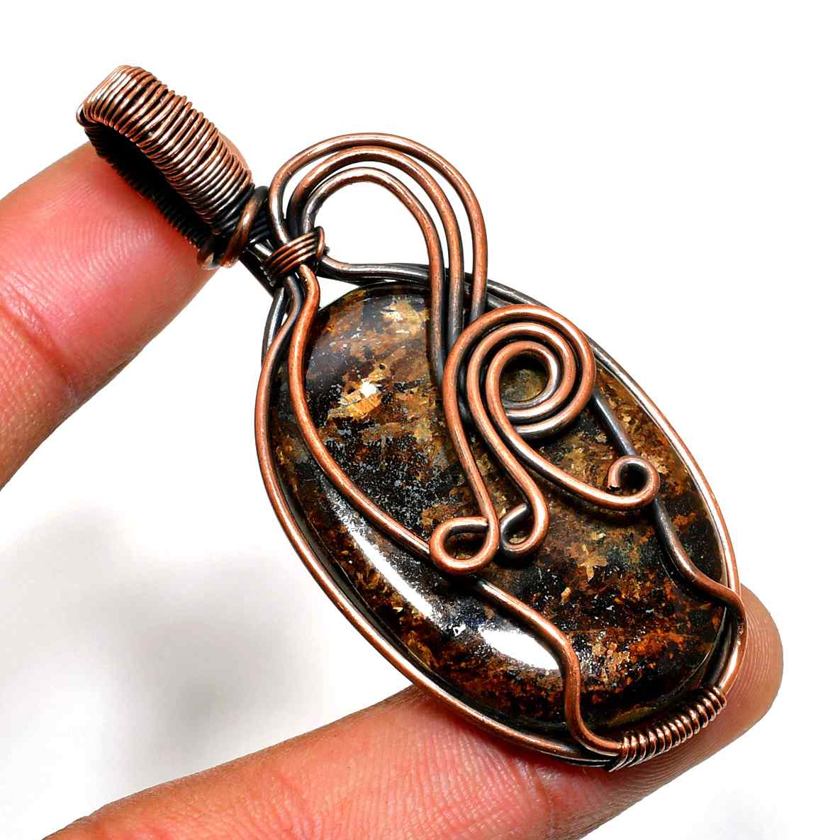 Celestial Harmony – Copper-Wrapped Grounding Stone Pendant