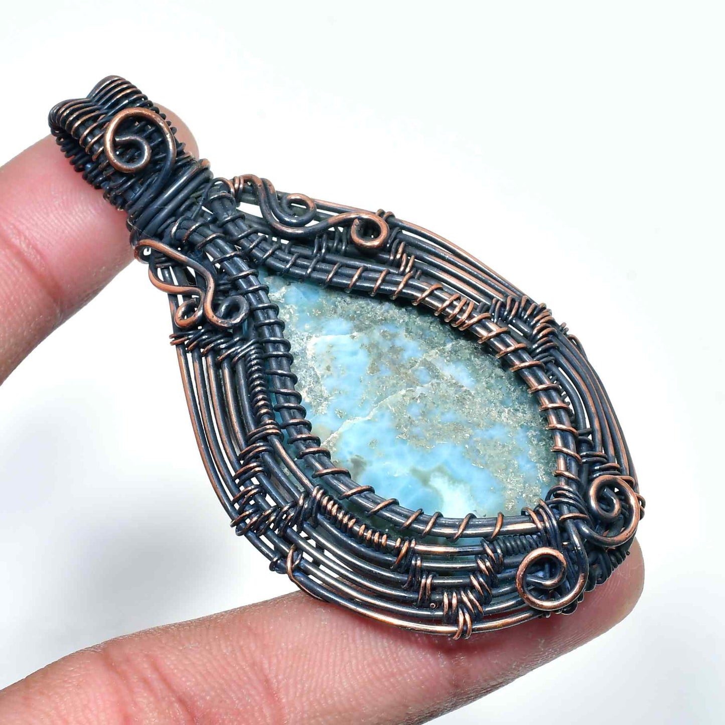 Azura’s Embrace – Larimar Antique Copper Pendant