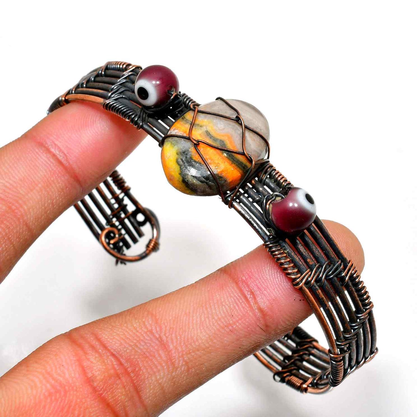Amber Waves – Copper-Wrapped Earthstone Bracelet