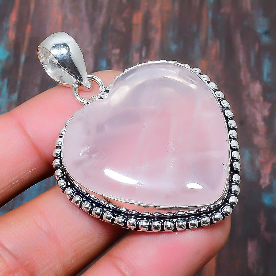 Serenity Heart – Rose Quartz & Sterling Silver Pendant