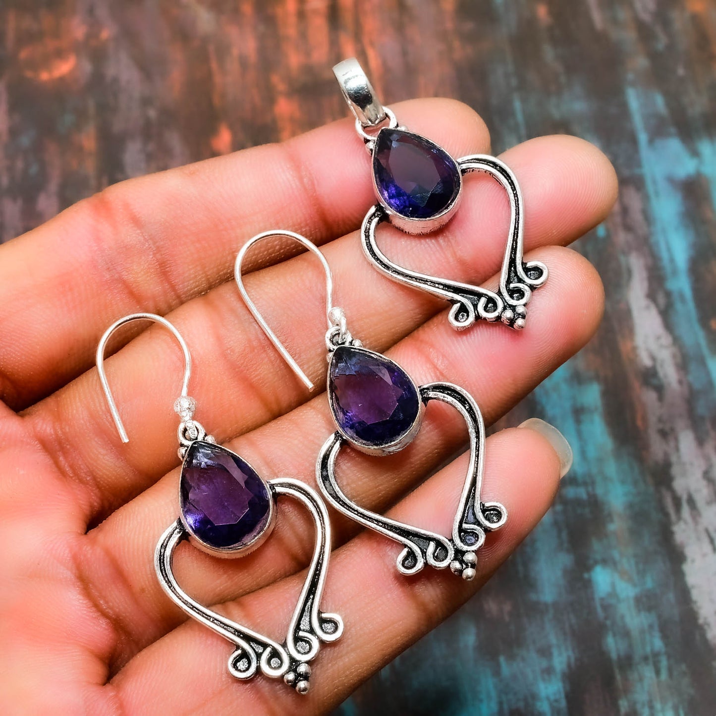 Serenity Heart – Amethyst & Silver Set