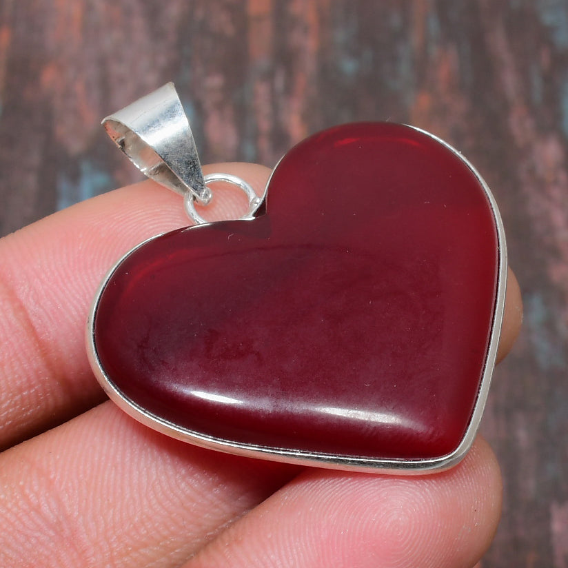 Crimson Heart – Red Agate Sterling Silver Pendant