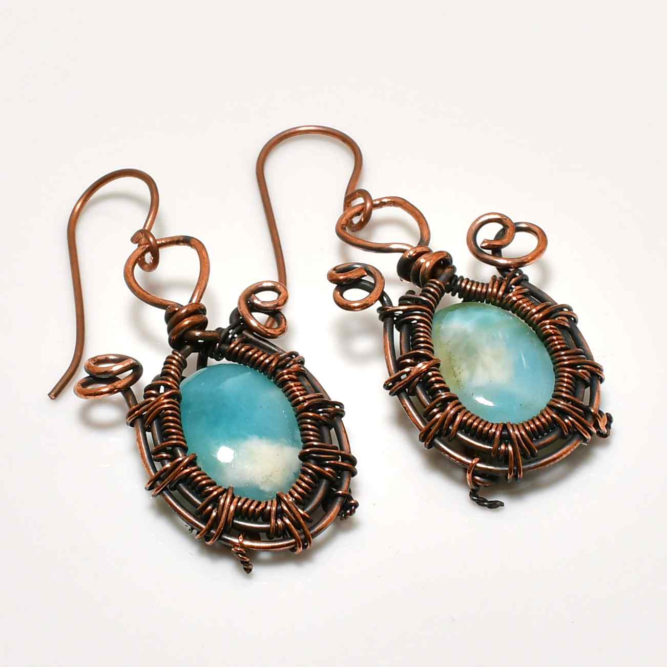Ocean’s Whisper – Blue Chalcedony Copper Earrings