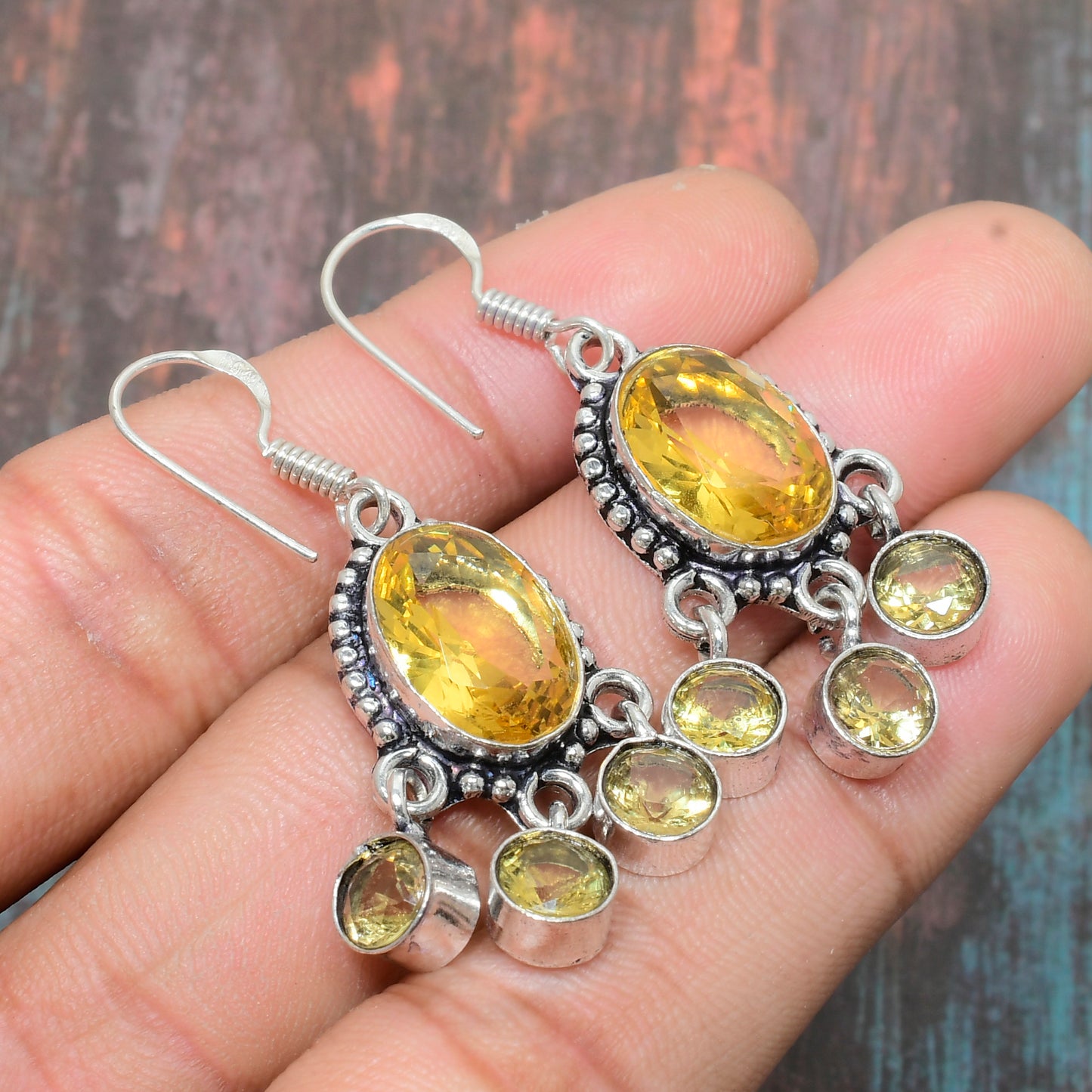 Sunlit Radiance – Sterling Citrine Drop Earrings