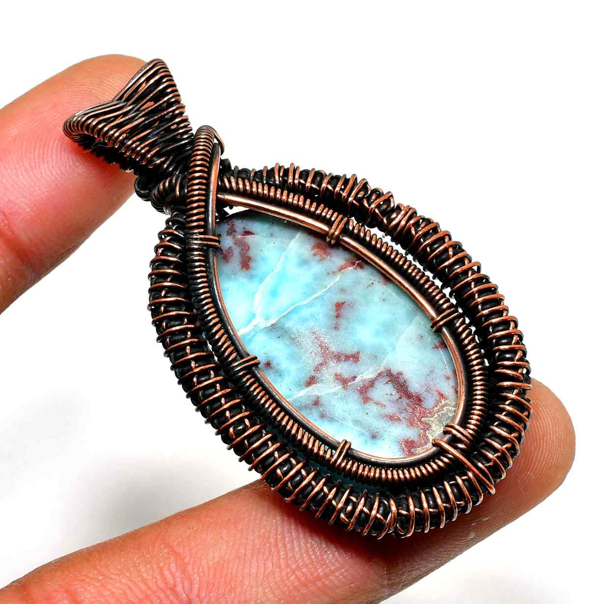 Tranquil Tides – Larimar Copper Pendant
