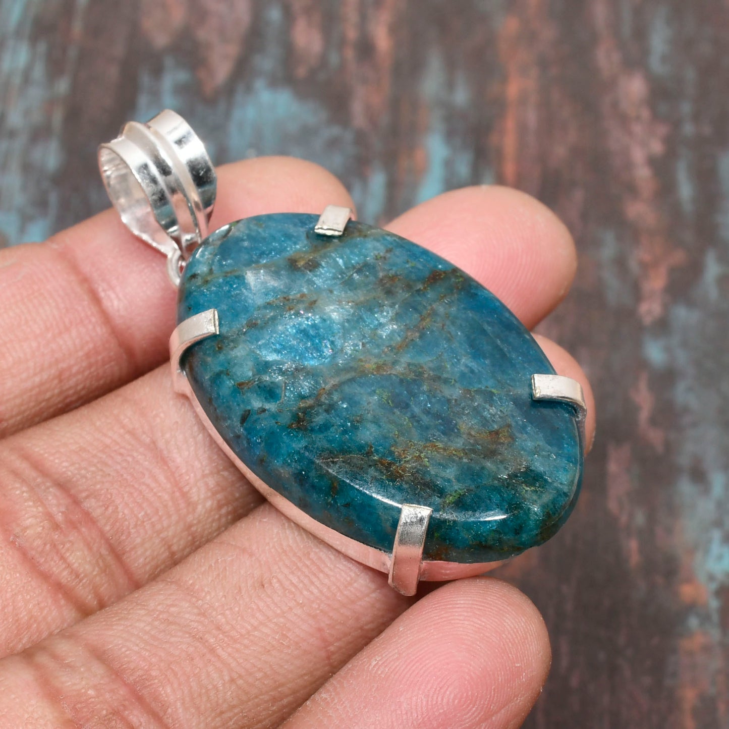 Celestial Tide – Aqua Aura Quartz Sterling Silver Pendant