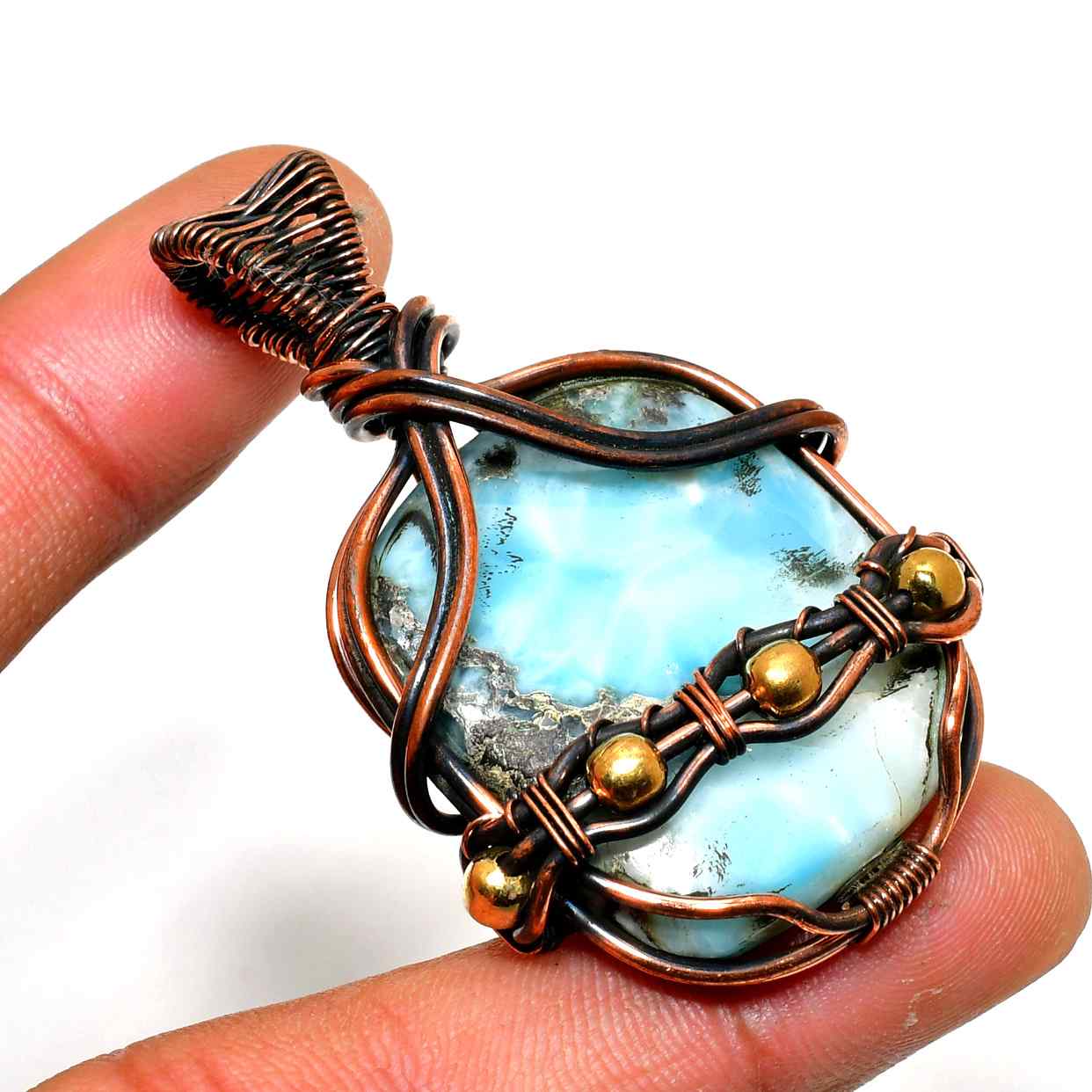 Ocean’s Embrace – Larimar Copper Pendant