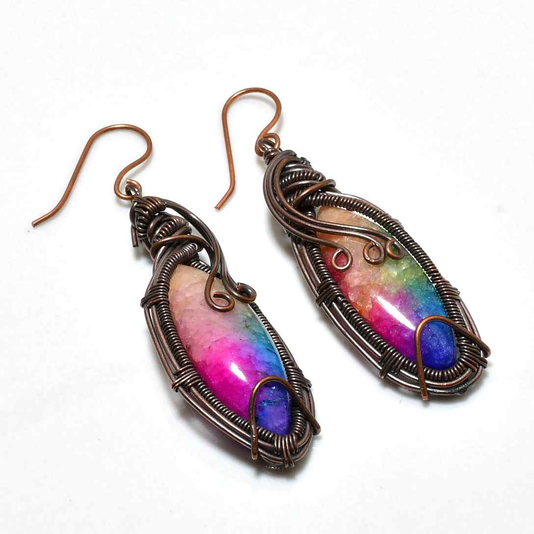 Aurora Balance Earrings – Rainbow Fluorite & Copper
