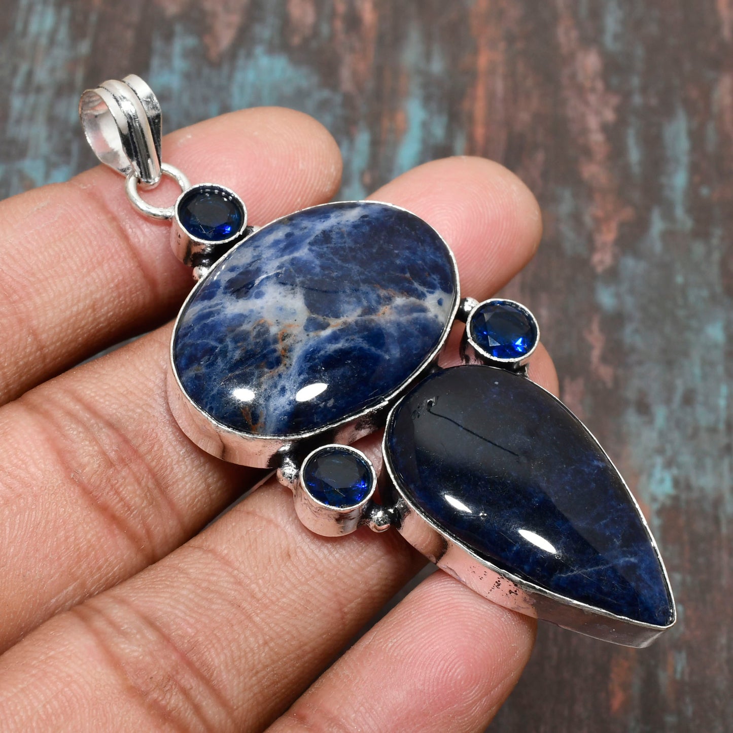 Celestial Harmony – Sodalite & Blue Topaz Pendant