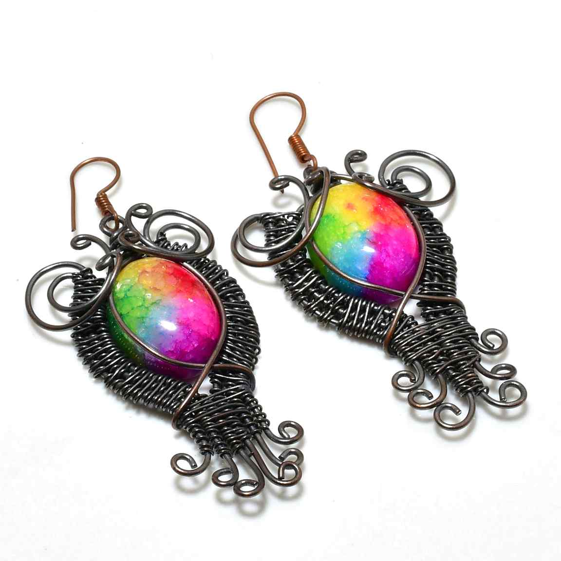 Aurora’s Allure – Oxidized Copper Rainbow Earrings