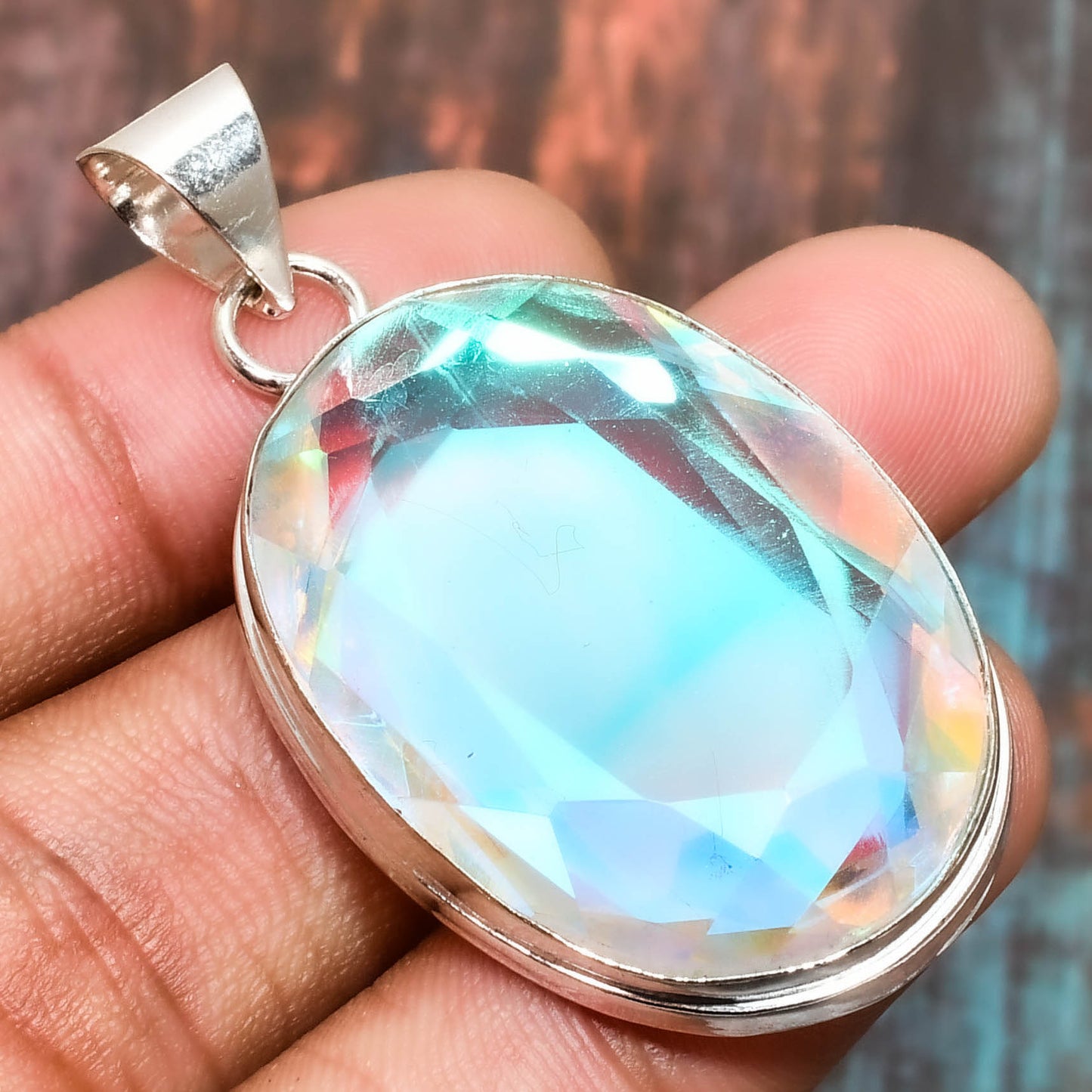 Celestial Radiance – Opal & Silver Pendant