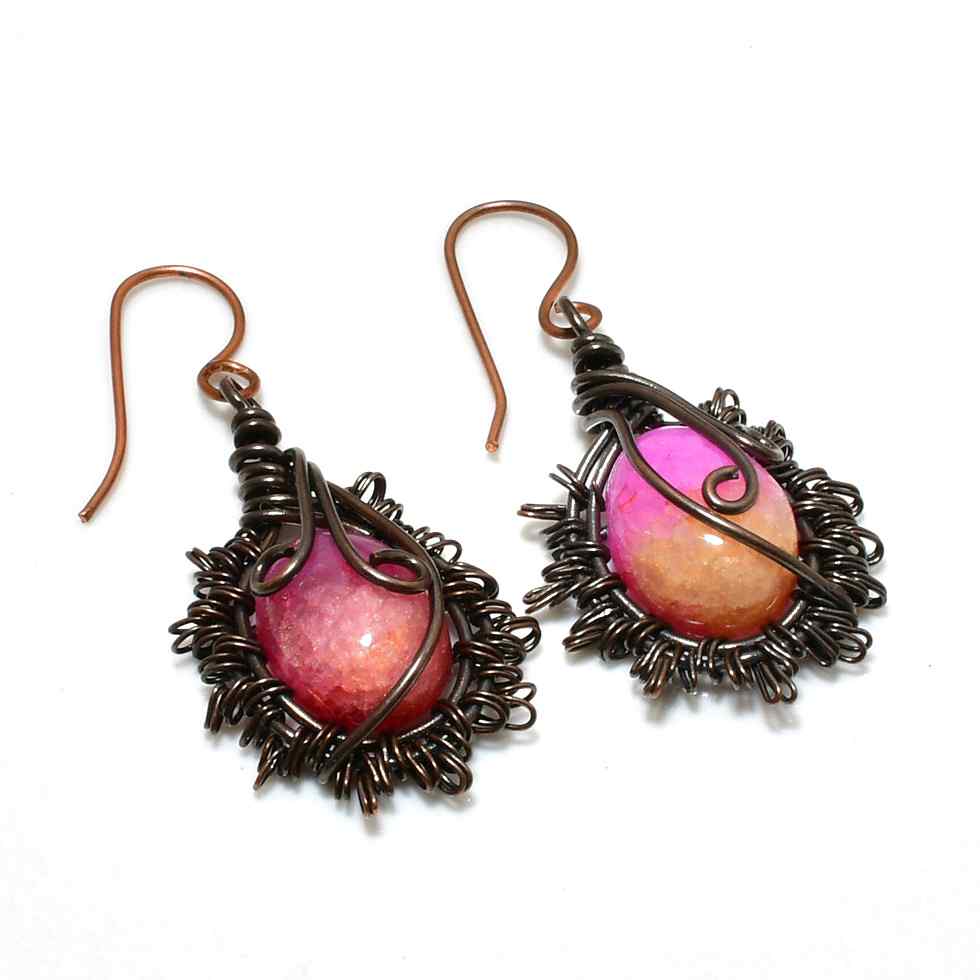 Aurora’s Blush – Pink Opal Copper Earrings