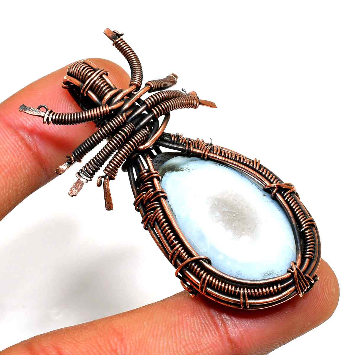 Ocean’s Embrace – Copper-Wrapped Larimar Pendant