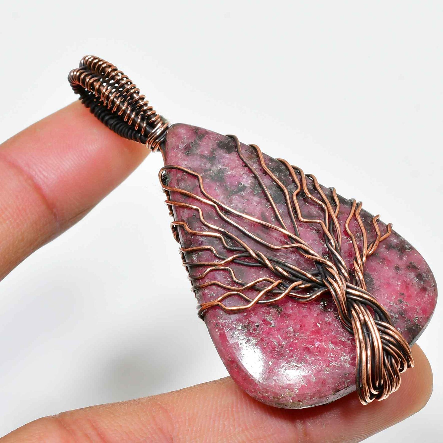 Heart’s Harmony – Rhodonite Copper Pendant