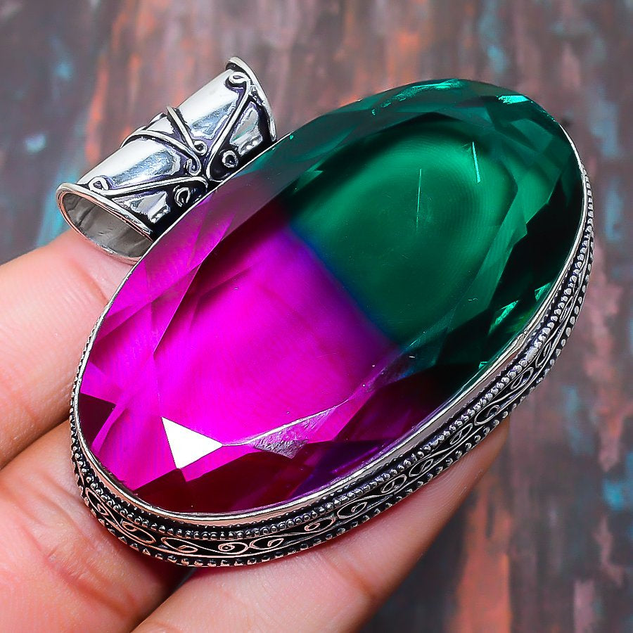 Illuminated Harmony – Pink & Green Tourmaline Silver Pendant