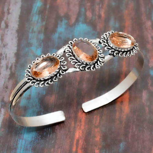 Aurora’s Embrace – Rose Quartz Three-Stone Cuff