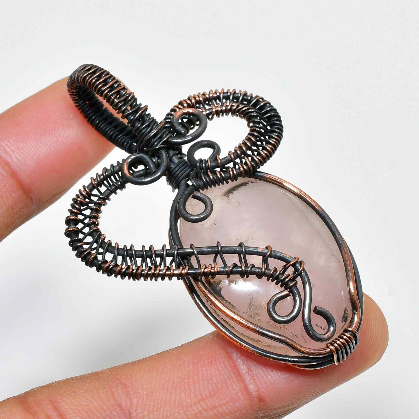 Ezra’s Veil – Rose Quartz Copper Pendant