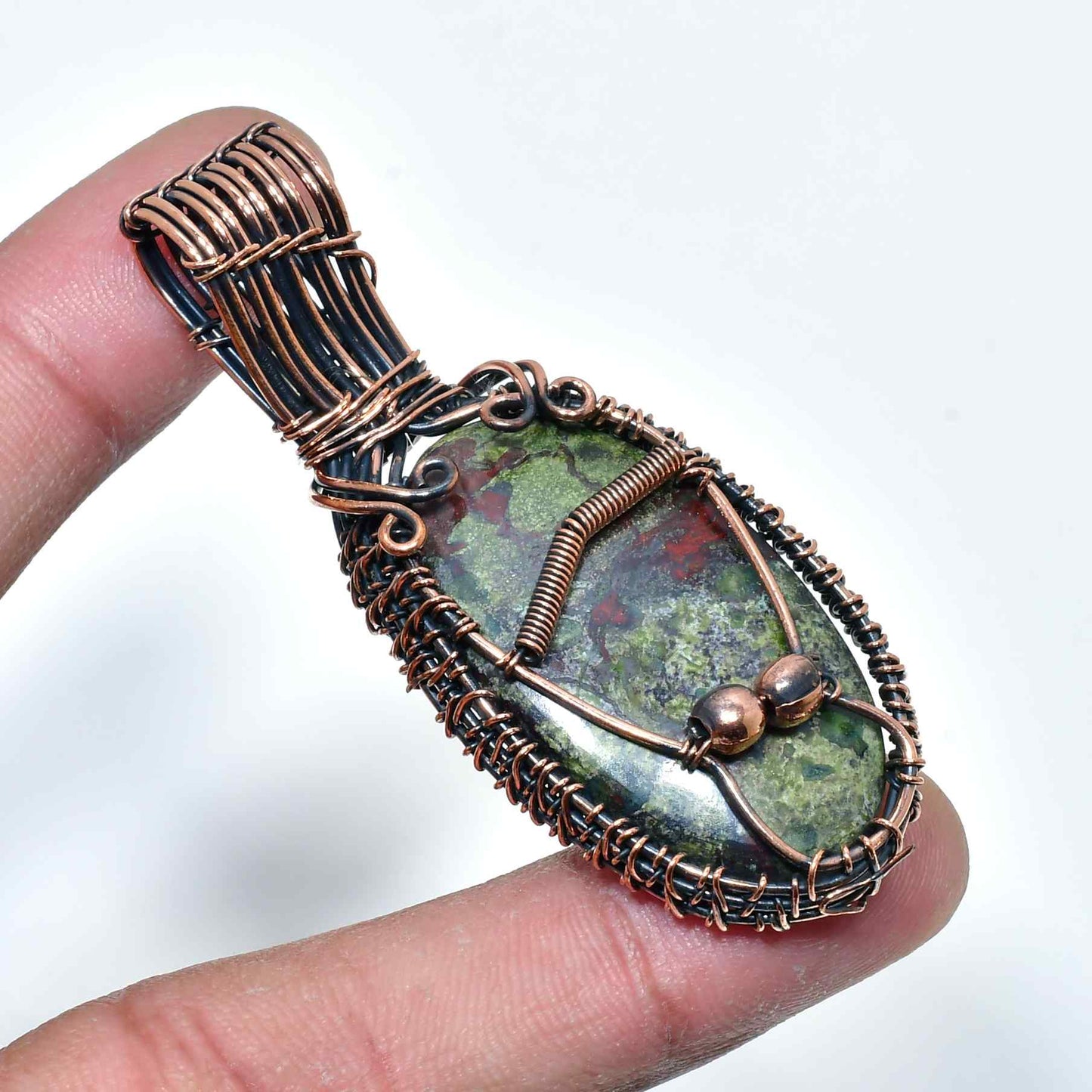 Serpent’s Embrace – Jasper & Copper Wire Pendant