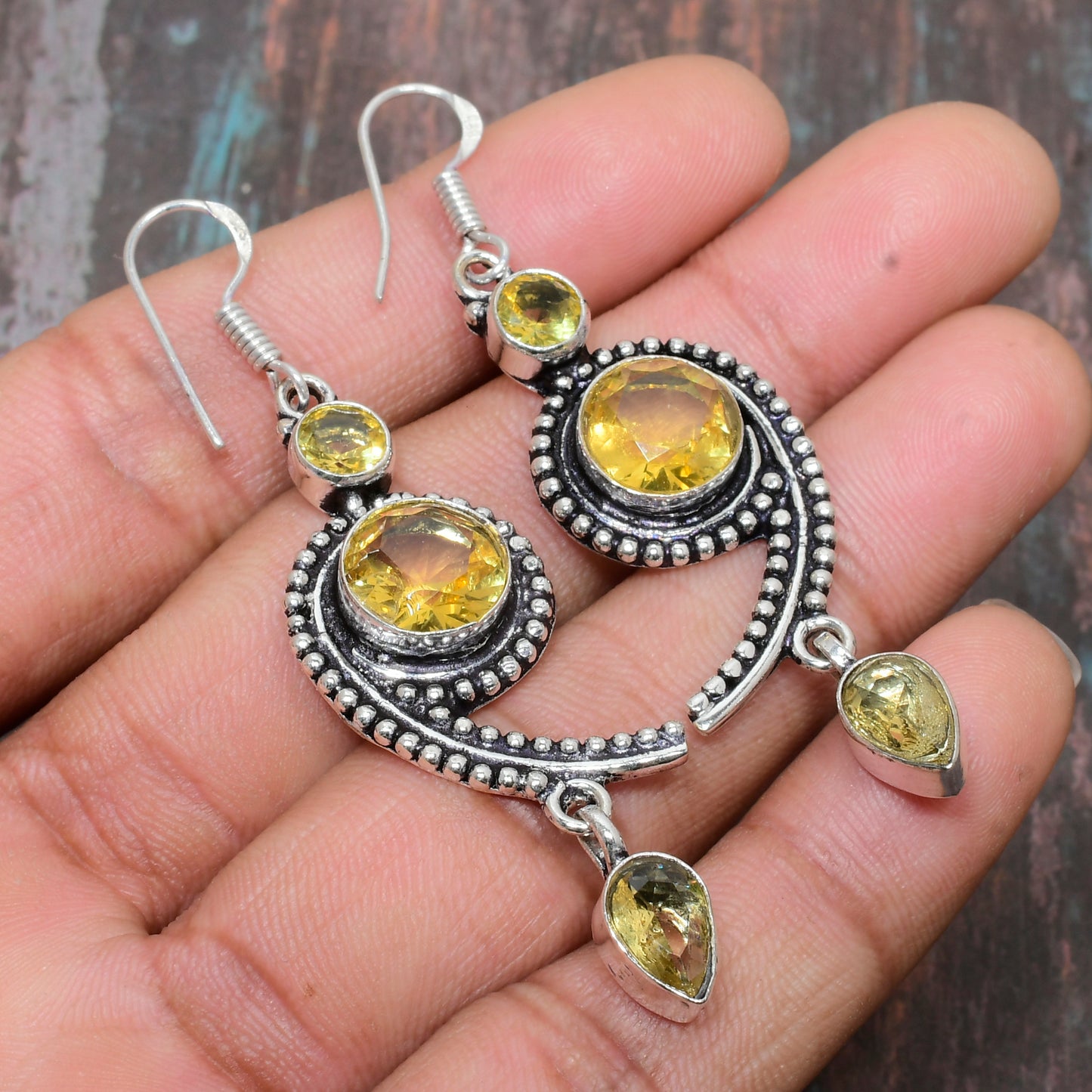 Solara Glow – Citrine Silver Earrings