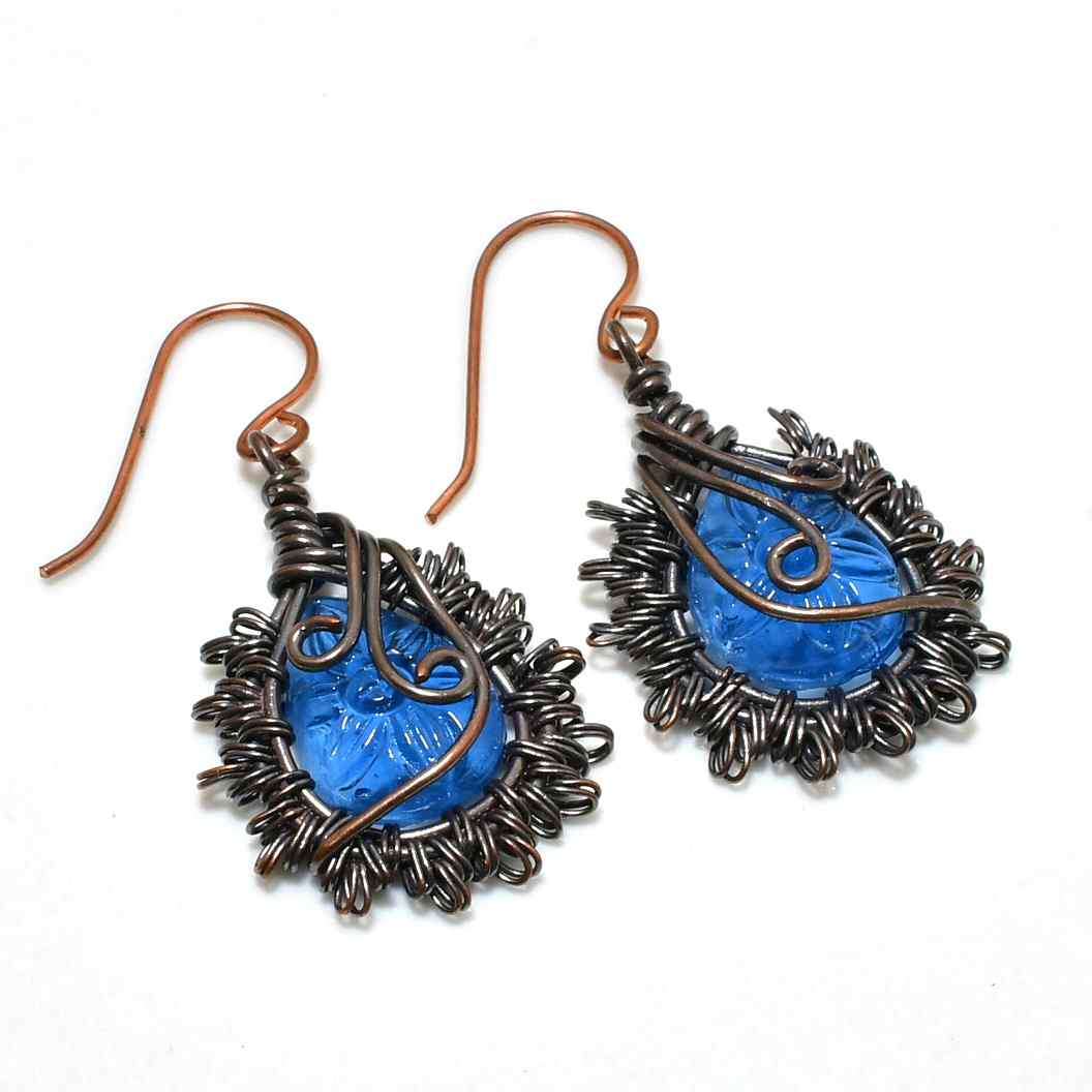 Marina’s Muse – Blue Glass Copper Earrings