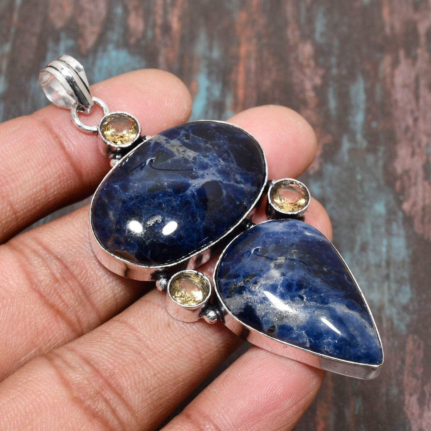 Celestial Harmony – Sodalite & Citrine Sterling Silver Pendant