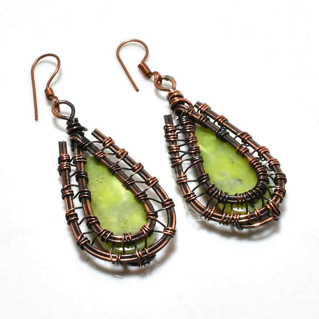 Teal Serenity Drops – Antique Copper Jade Earrings