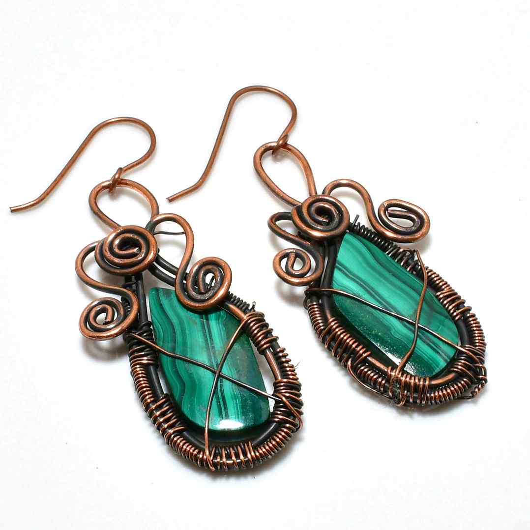 Nature’s Embrace – Malachite Copper Earrings