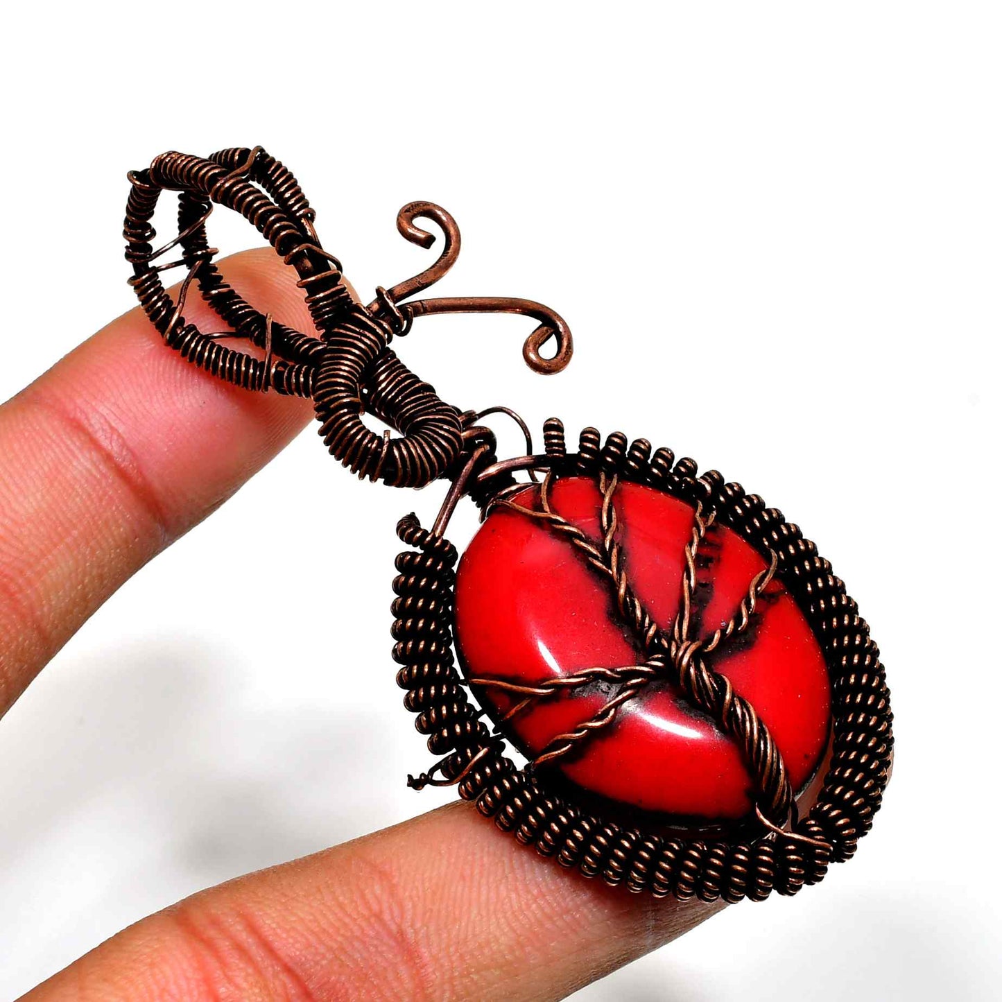 Stellar Embrace – Coral & Copper Wire Pendant