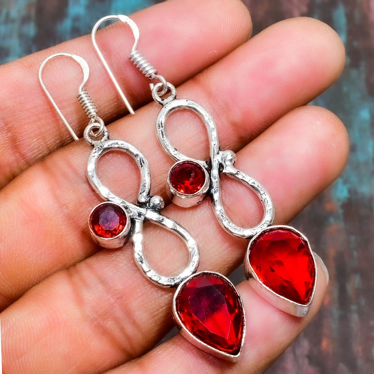Ruby Embrace – Sterling Silver Earrings