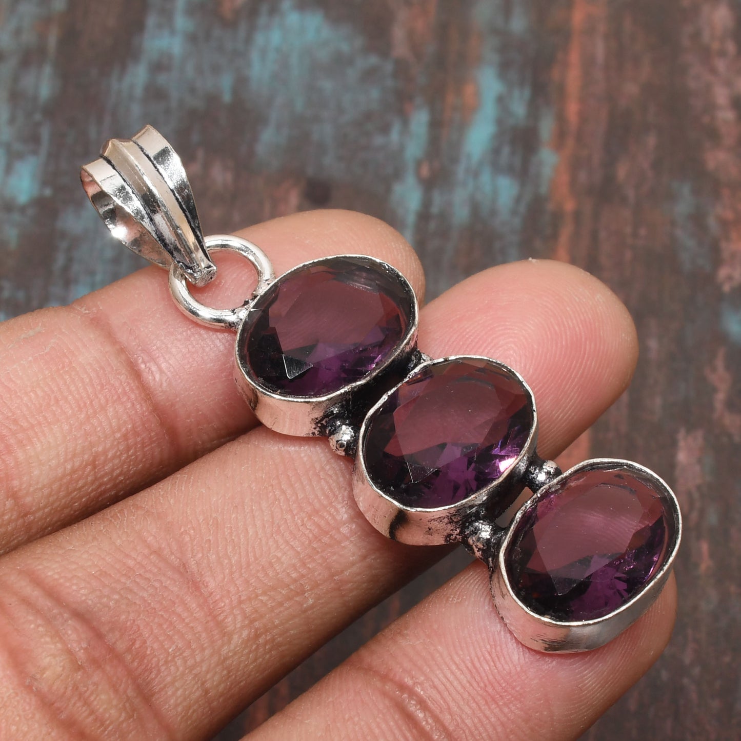 Mystic Trinity – Silver Amethyst Trio Pendant