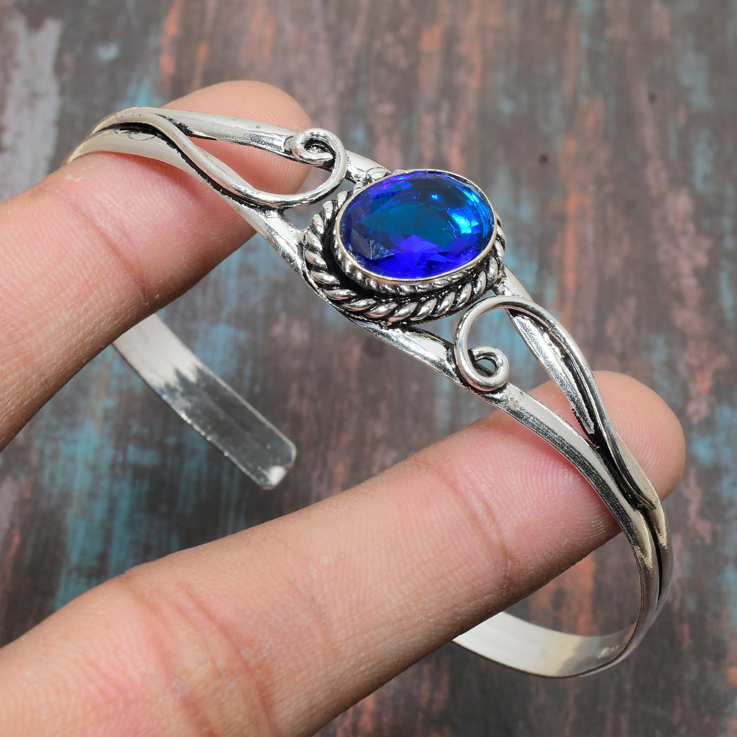 Celestial Harmony – Blue Opal Silver Cuff