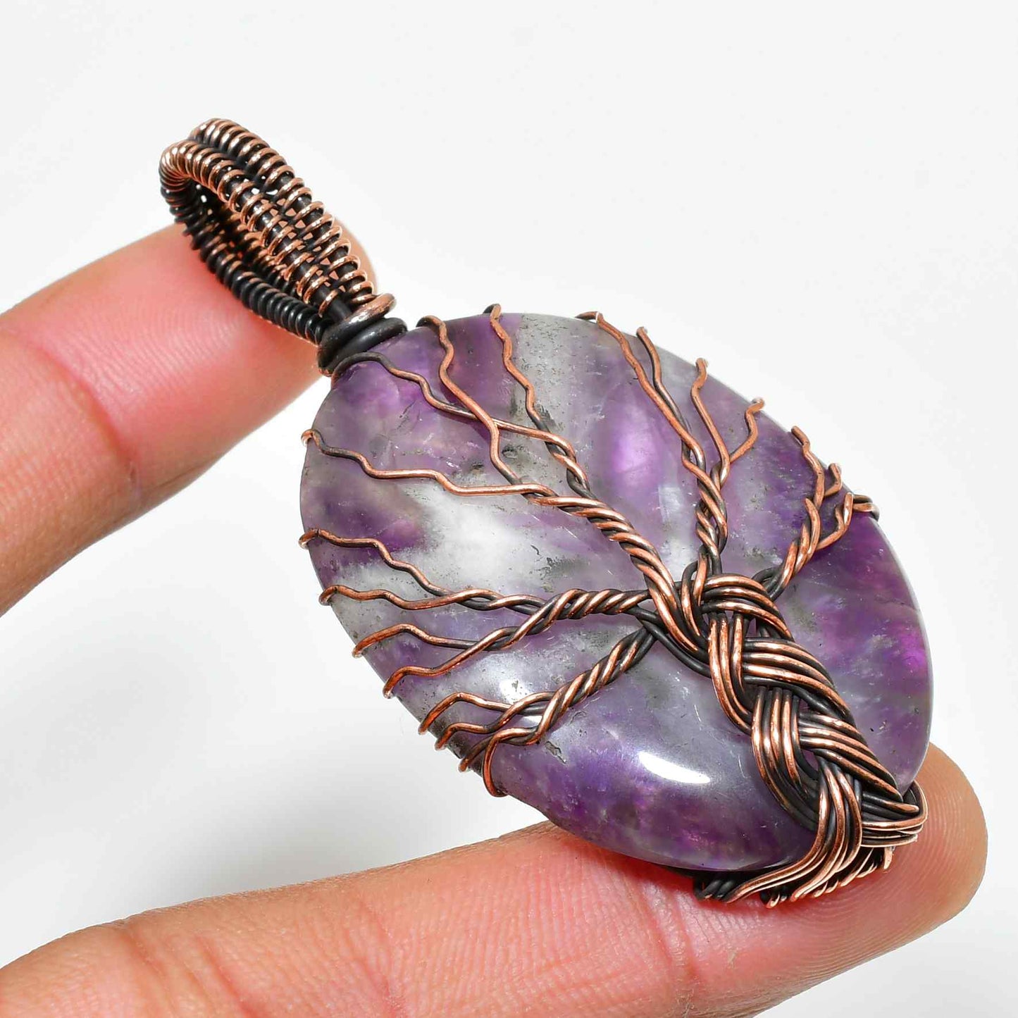 Ezra’s Veil – Oxidized Copper Amethyst Pendant
