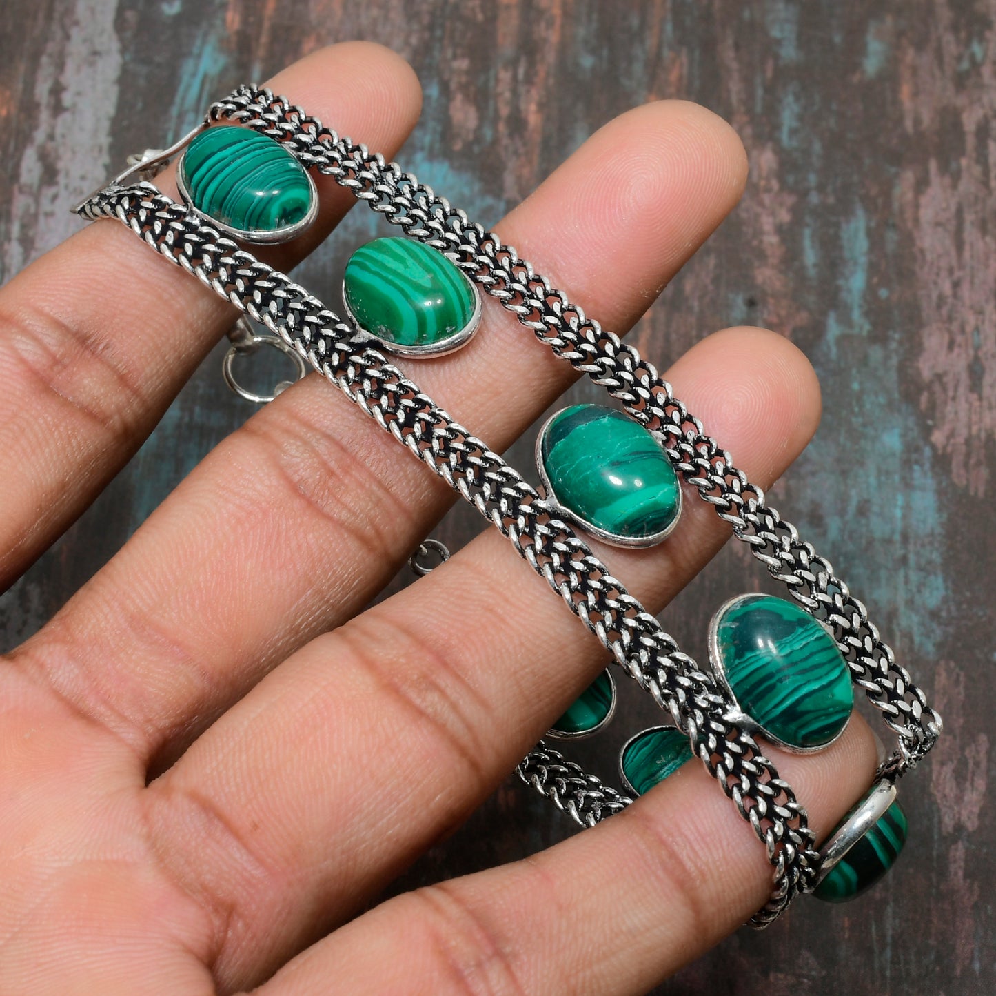 Gaia’s Embrace – Malachite & Silver Bracelet
