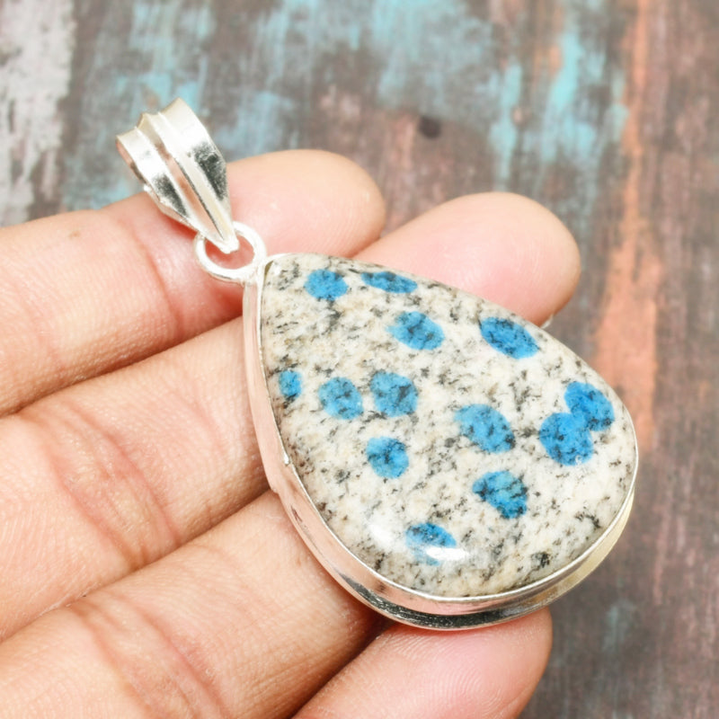 Azure Pop – Blue Dotted Stone Silver Pendant