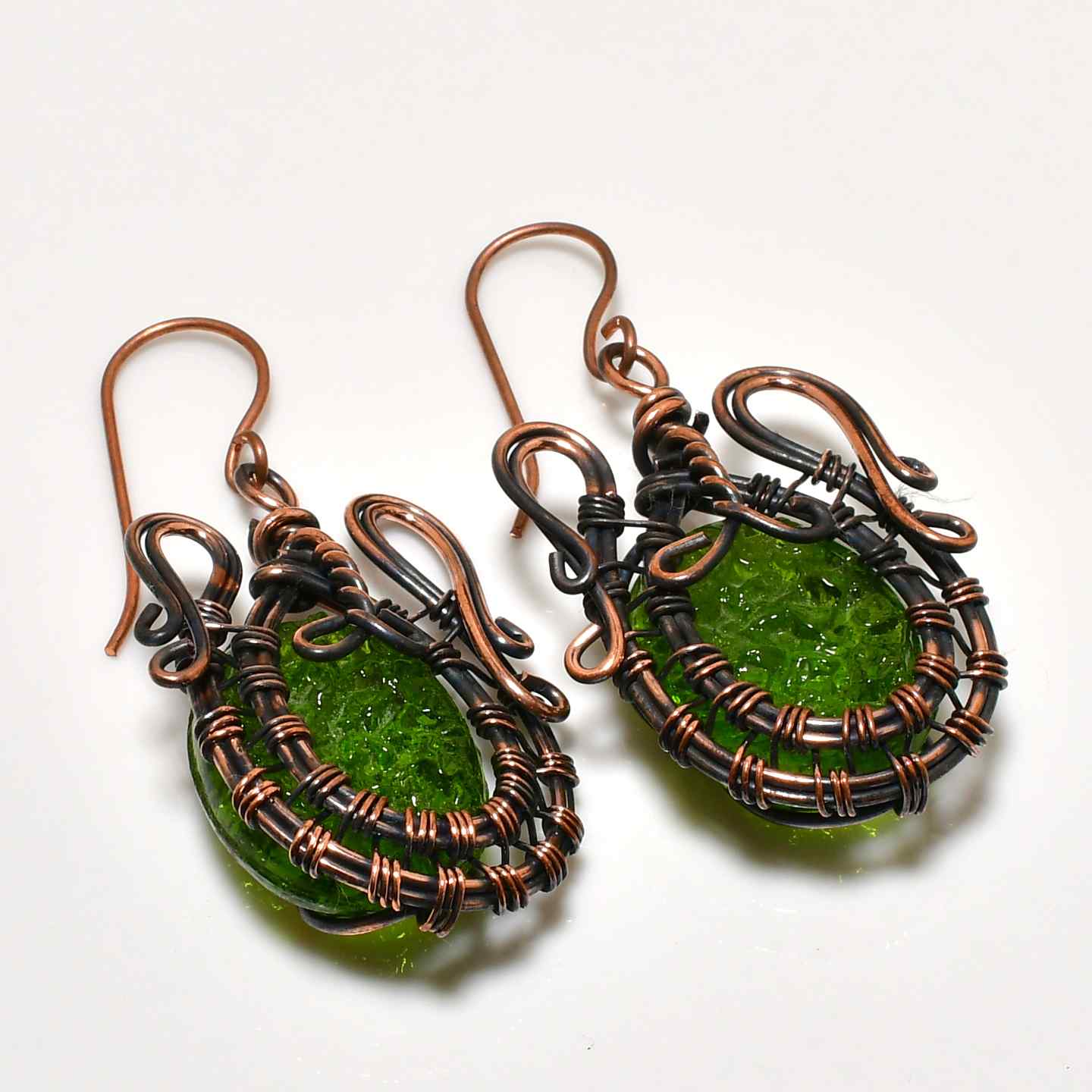 Verdant Harmony – Copper Wrapped Peridot Earrings