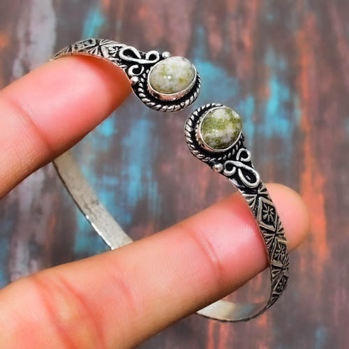 Sage Serenity – Antique Silver Green Stone Bracelet
