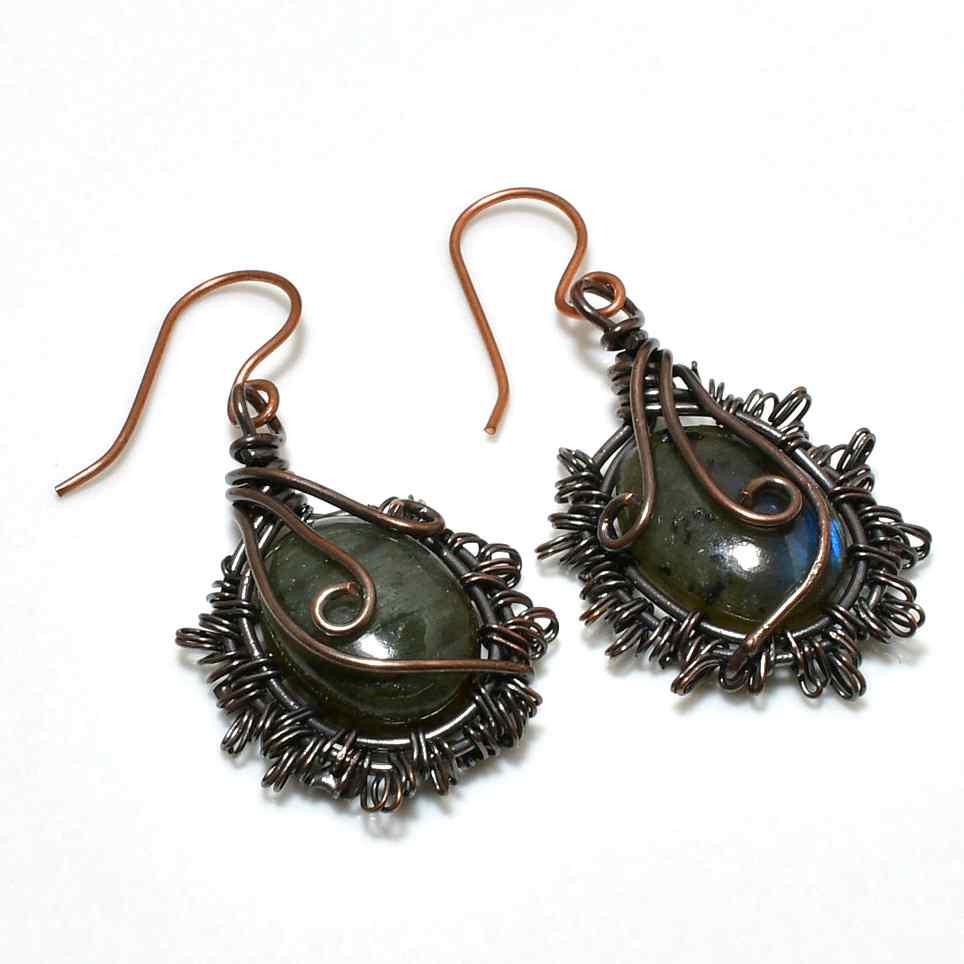 Aurora’s Radiance – Labradorite Copper Earrings