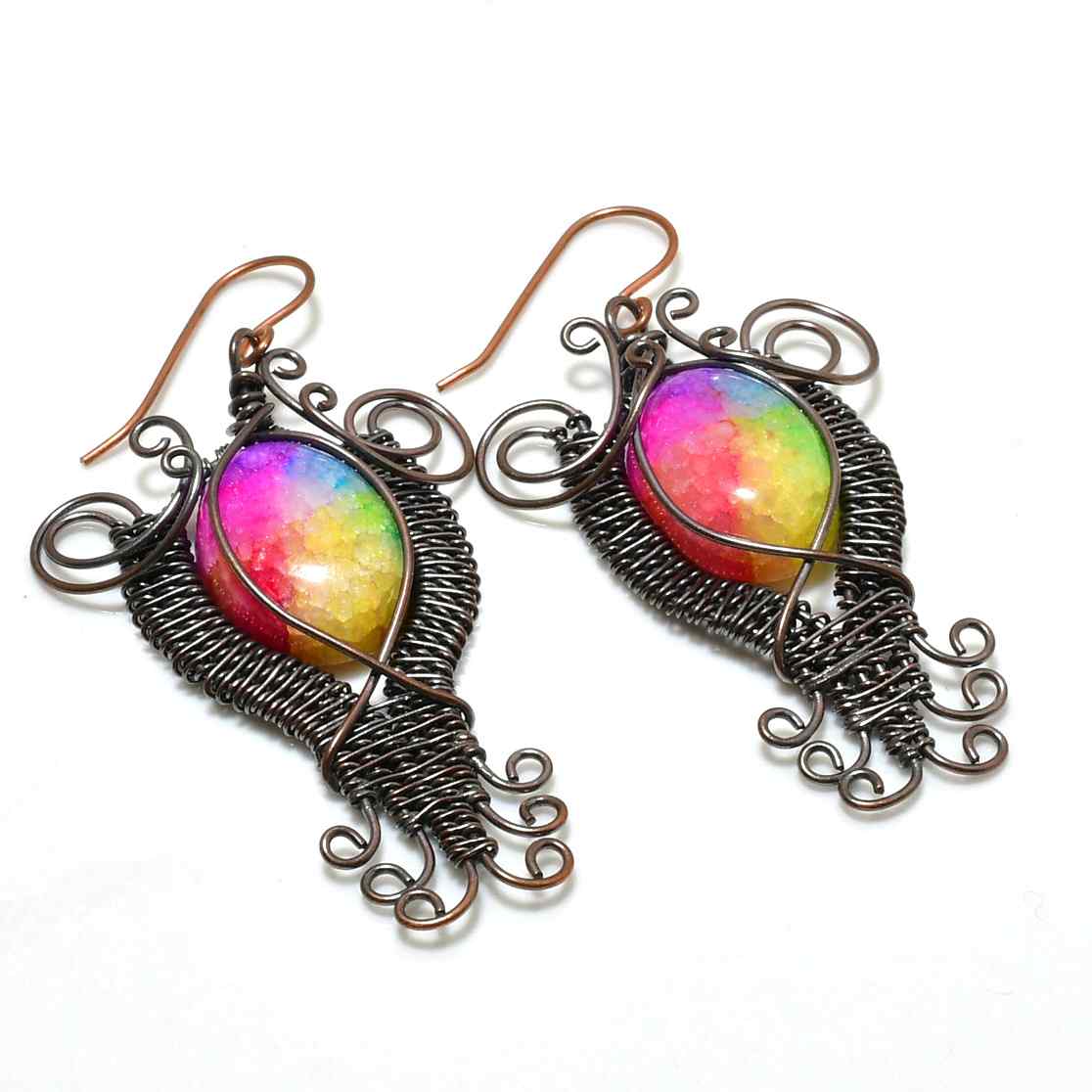 Prism’s Embrace – Rainbow Druzy Copper Earrings