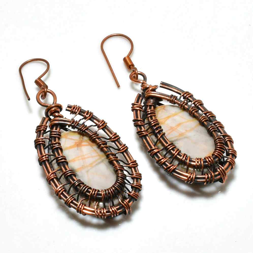 Ember’s Embrace – Oxidized Copper & Natural Stone Earrings