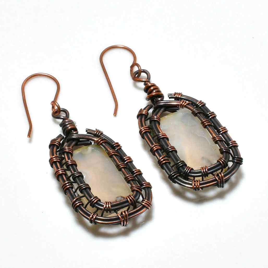 Luna’s Whisper – Oxidized Copper Opal Earrings