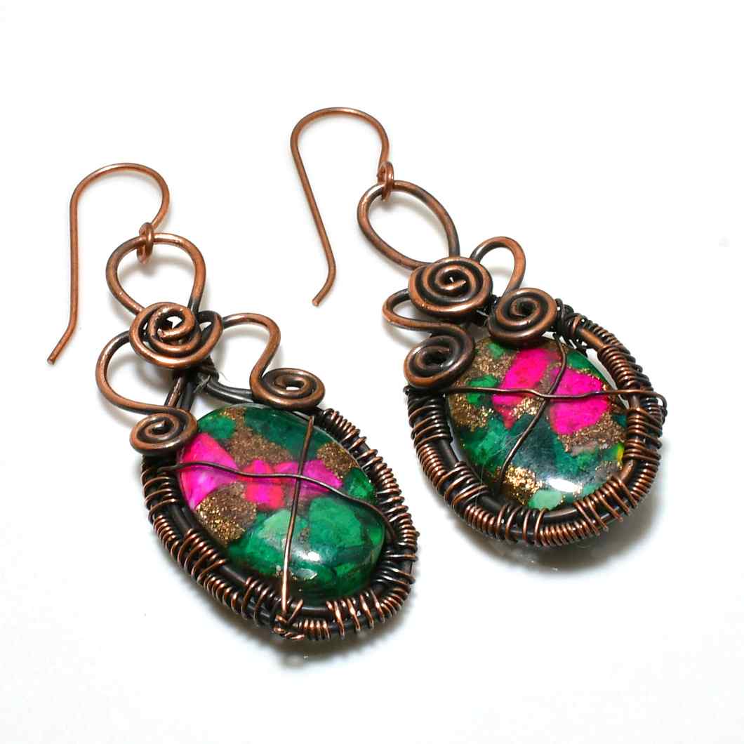 Essence of Nature – Copper-Wrapped Gemstone Earrings