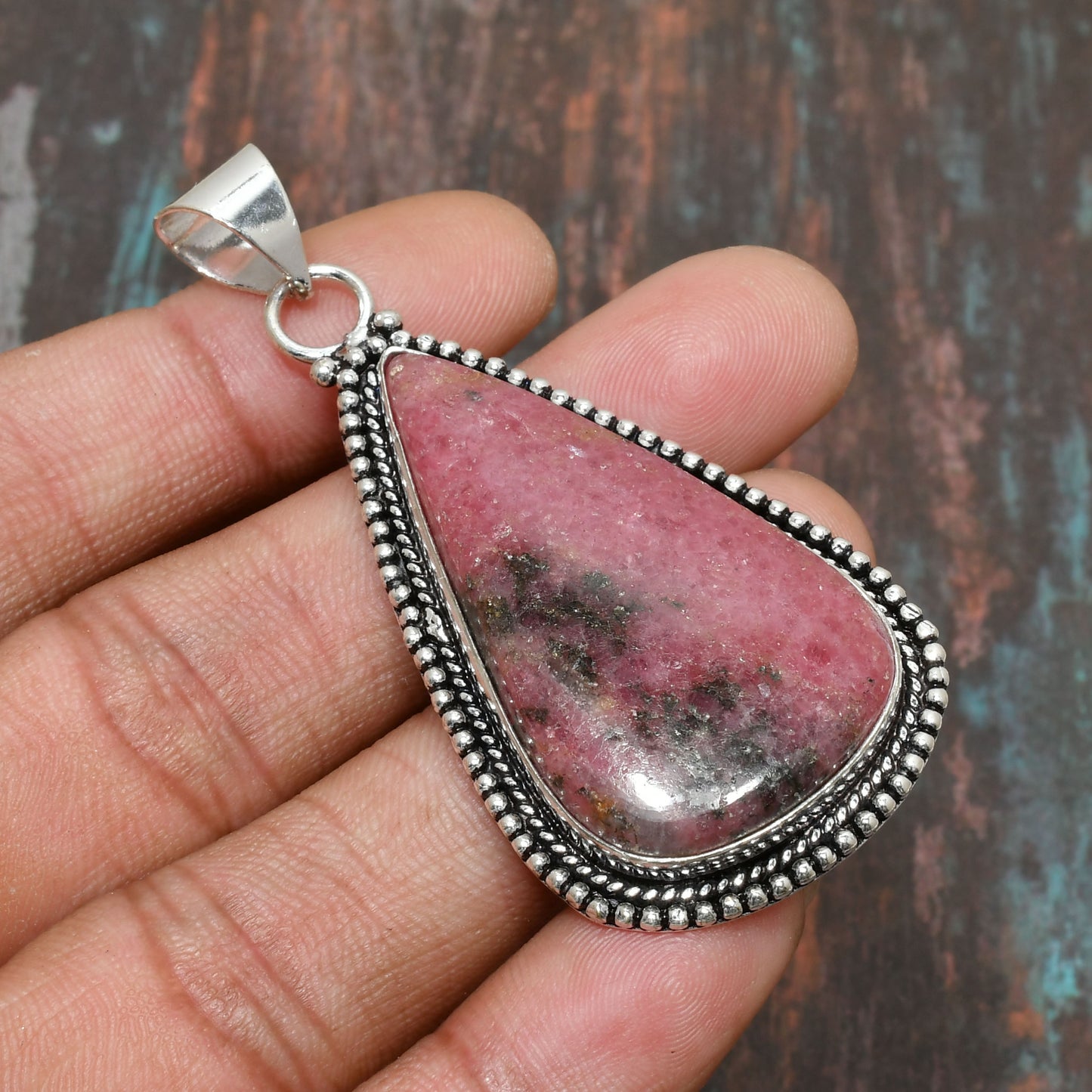 Harmony Heart – Rhodochrosite Silver Pendant