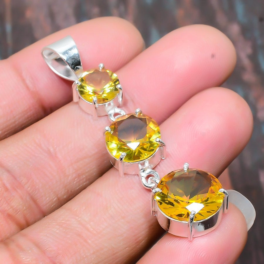 Solara’s Triad – Citrine & Sterling Silver Pendant