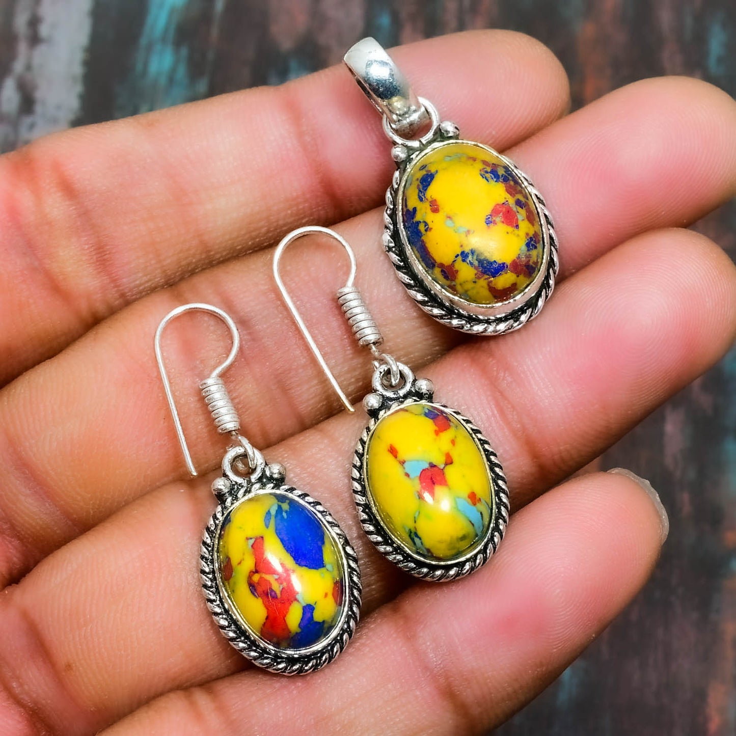 Sunlit Harmony – Yellow & Blue Jasper Silver Set