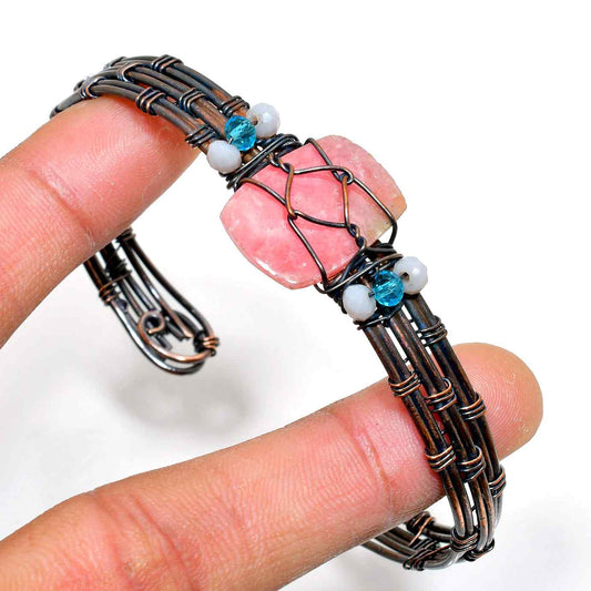Heart’s Embrace – Rhodochrosite Copper Wrap Bracelet