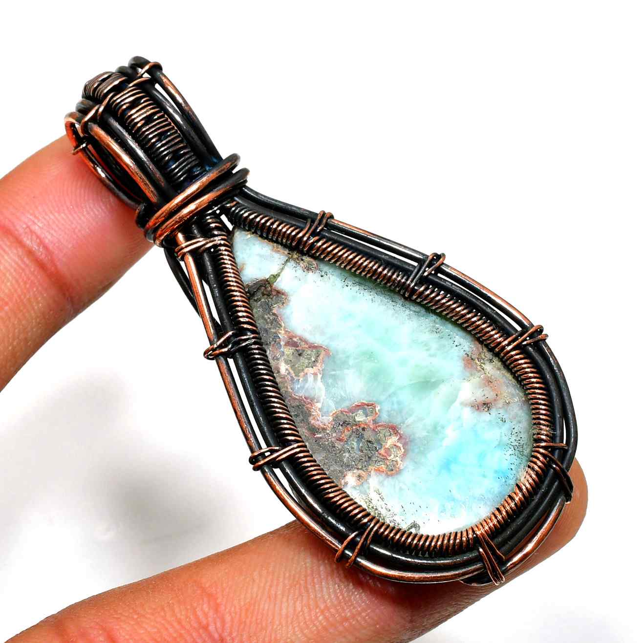 Ocean’s Embrace – Larimar Copper Pendant
