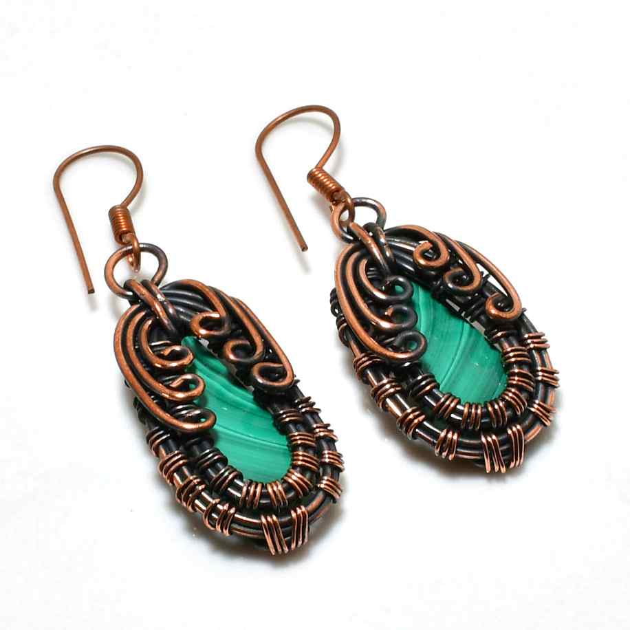 Verdant Harmony – Malachite & Copper Earrings