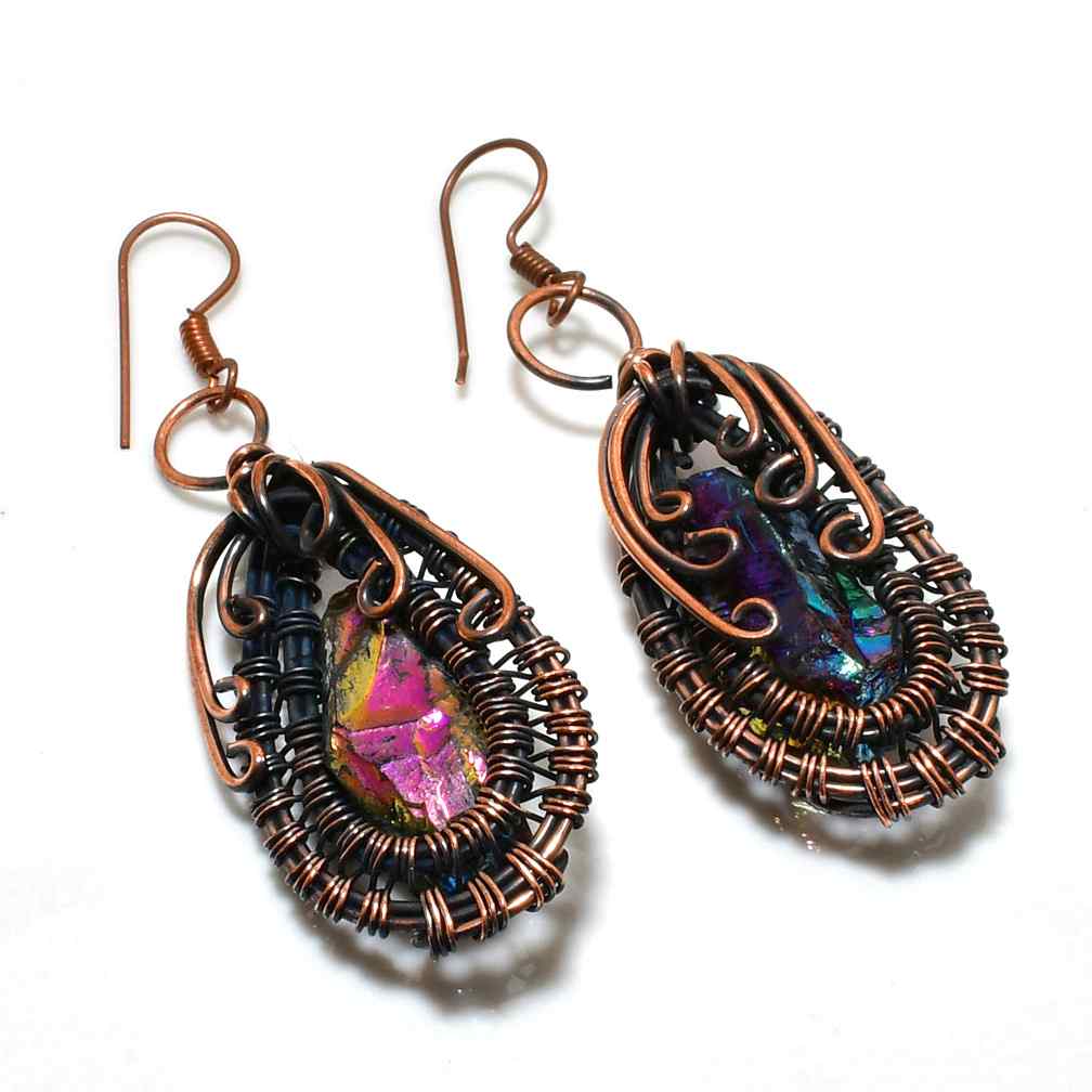 Tourmaline Muse – Oxidized Copper Earrings